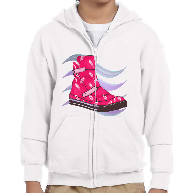 Pink Feather Shoes Youth Zipper Hoodie by Chiks | Artistshot