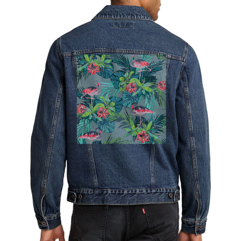 Flamingo T  Shirt Flamingo In The Tropical Forest Shades Of Blue T  Sh Men Denim Jacket | Artistshot