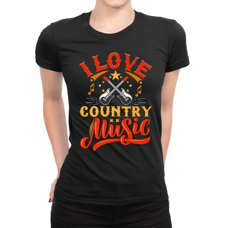 I Love Country Music Design With Guitars And Musical Notes Premium T S Ladies Fitted T-Shirt by zakarimullin | Artistshot