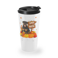 Fall In Love With Rottweiler Dog On Pumkin Halloween Travel Mug | Artistshot