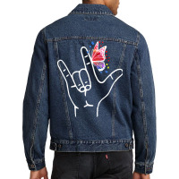 Asl Butterfly Autism T  Shirt I Love You Hand Sign Language Butterfly Men Denim Jacket | Artistshot