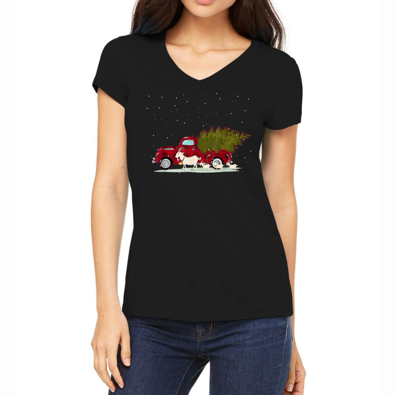 Goat Red Plaid Truck Christmas Women's V-neck T-shirt | Artistshot
