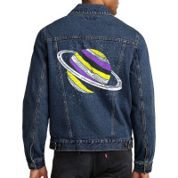 Nonbinary Flag Genderfluid Planet Agender Saturn Non Binary T Shirt Men Denim Jacket | Artistshot