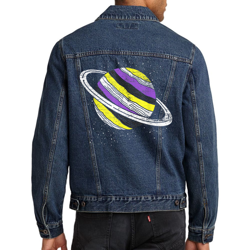 Nonbinary Flag Genderfluid Planet Agender Saturn Non Binary T Shirt Men Denim Jacket by oluwafemimccullers | Artistshot