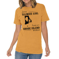 Just An Illinois Girl Living In A Rhode Island World Map Vintage T-shirt | Artistshot