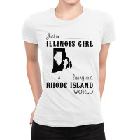 Just An Illinois Girl Living In A Rhode Island World Map Ladies Fitted T-shirt | Artistshot