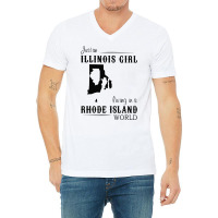 Just An Illinois Girl Living In A Rhode Island World Map V-neck Tee | Artistshot