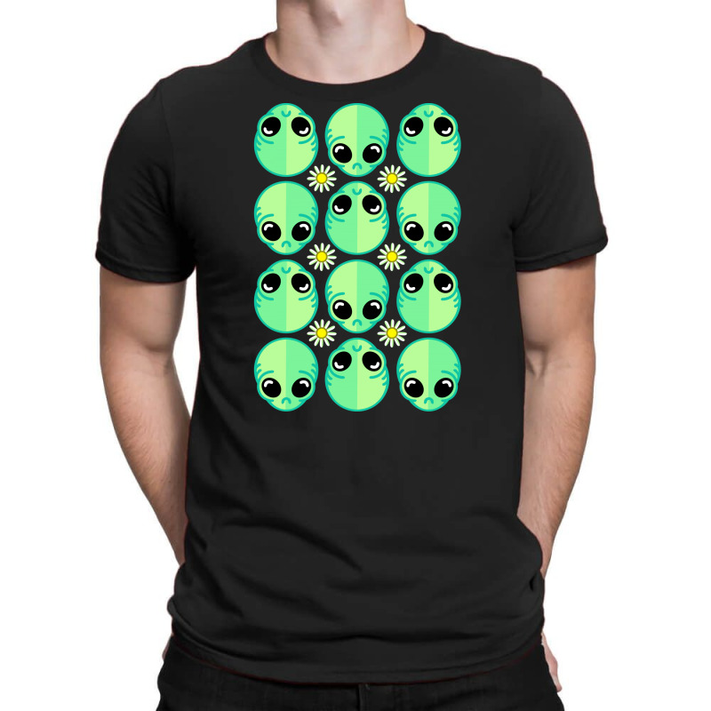 Sad Alien And Daisy Nineties Grunge Pattern T-shirt | Artistshot