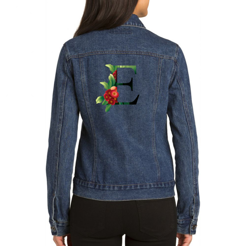 Floral Initial Letter E Ladies Denim Jacket by coşkun | Artistshot