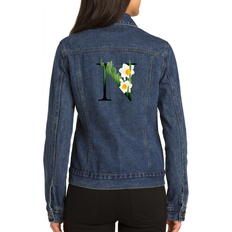 Floral Initial Letter N Ladies Denim Jacket by coşkun | Artistshot