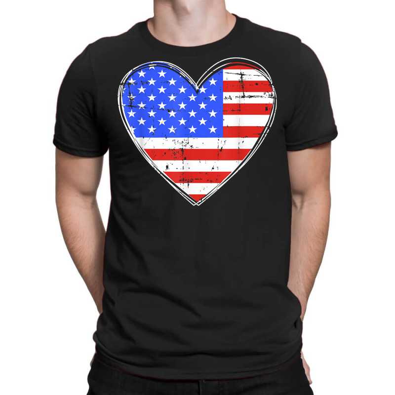 Usa Flag In Heart Shape For American Pride On 4th Of July T Shirt T-shirt | Artistshot