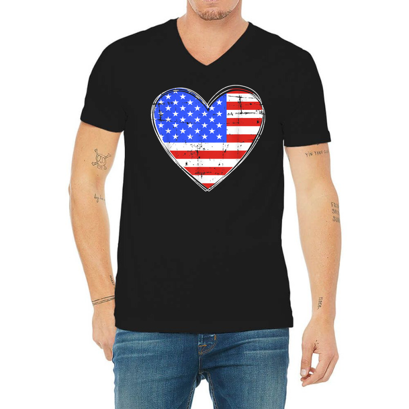 Usa Flag In Heart Shape For American Pride On 4th Of July T Shirt V-neck Tee | Artistshot