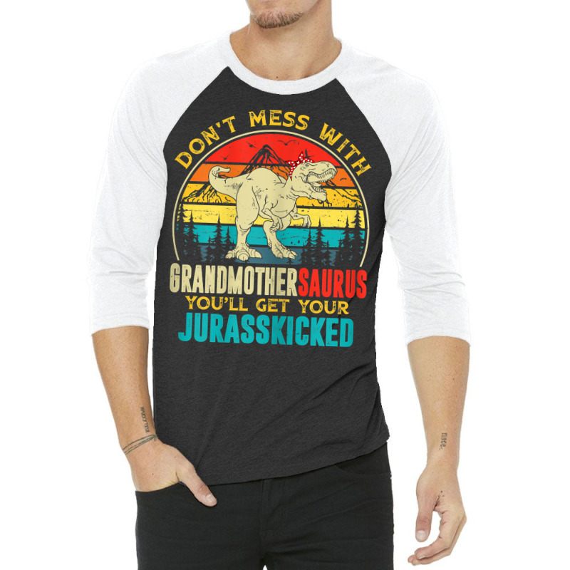 Womens Fun Women Retro Grandmothersaurus Dinosaur T Rex Mothers Day T 3/4 Sleeve Shirt | Artistshot