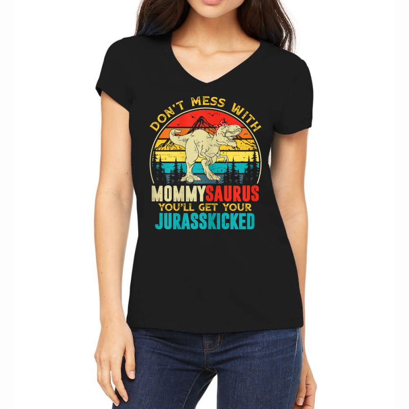 Womens Fun Women Retro Mommysaurus Dinosaur T Rex Mothers Day T Shirt Women's V-neck T-shirt | Artistshot