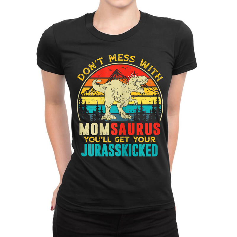 Womens Fun Women Retro Momsaurus Dinosaur T Rex Mothers Day T Shirt Ladies Fitted T-shirt | Artistshot