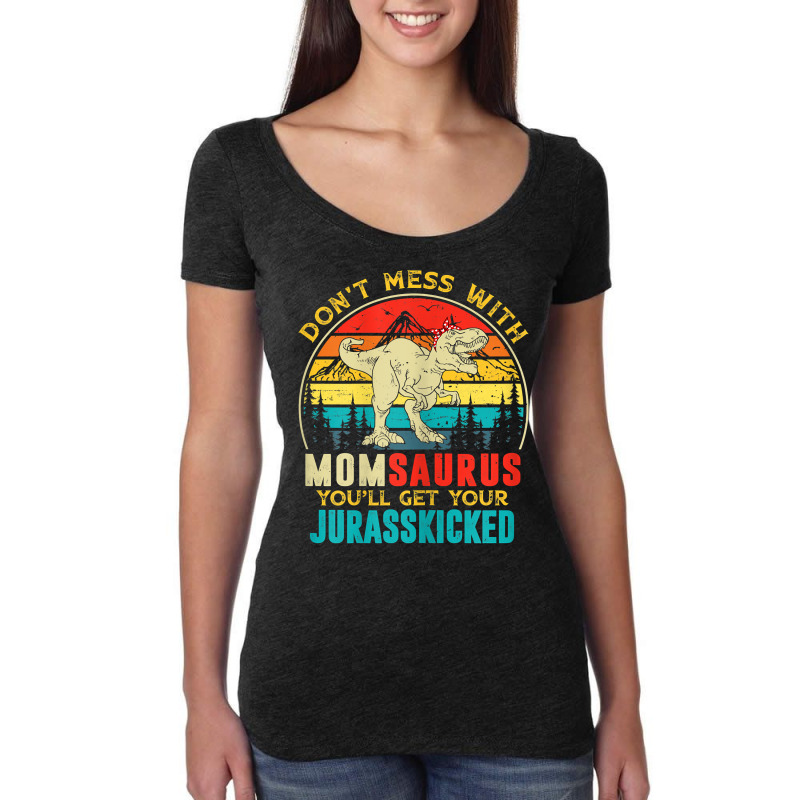 Womens Fun Women Retro Momsaurus Dinosaur T Rex Mothers Day T Shirt Women's Triblend Scoop T-shirt | Artistshot
