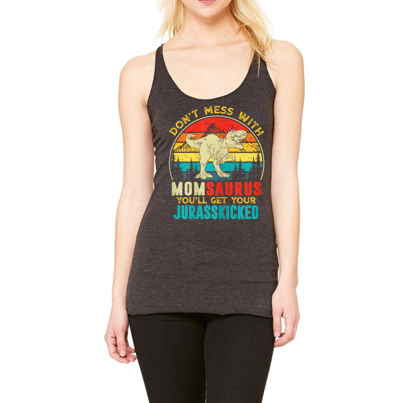 Womens Fun Women Retro Momsaurus Dinosaur T Rex Mothers Day T Shirt Racerback Tank | Artistshot