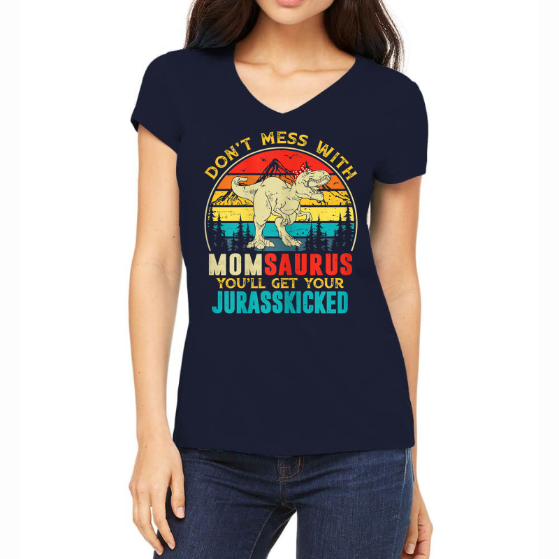 Womens Fun Women Retro Momsaurus Dinosaur T Rex Mothers Day T Shirt Women's V-neck T-shirt | Artistshot
