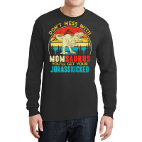 Womens Fun Women Retro Momsaurus Dinosaur T Rex Mothers Day T Shirt Long Sleeve Shirts | Artistshot