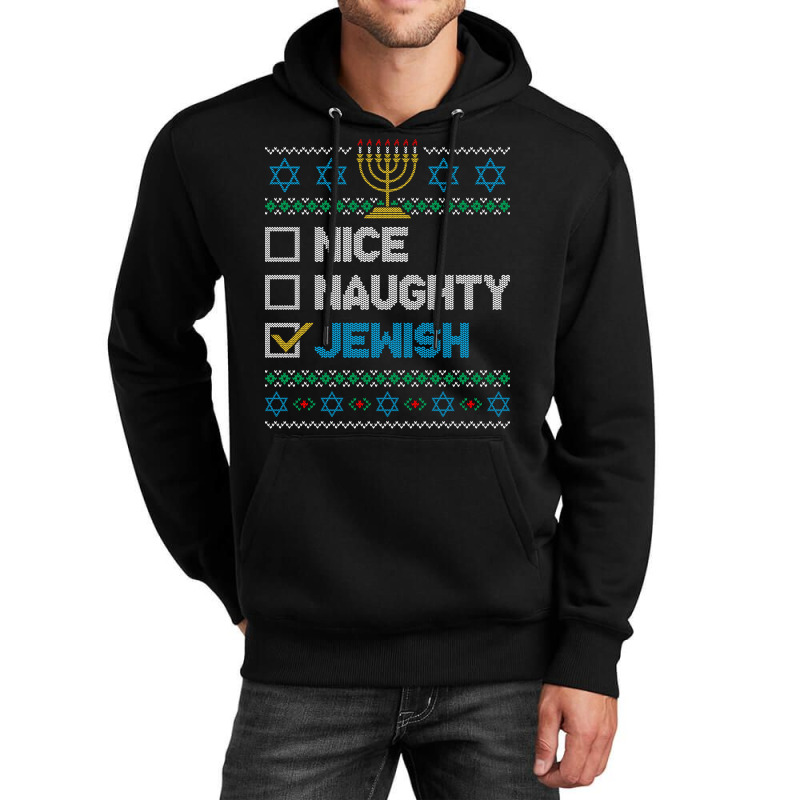 Nice Naughty Jewish Ugly Christmas Sweater Funny Hanukkah Sweatshirt Unisex Hoodie | Artistshot