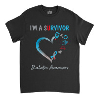 Diabetes Diabetic Im A Survivor Blue Ribbon Heart T1d 57 Diabetes Awar Classic T-shirt | Artistshot