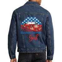 Boston Terrier Girl Pretty American Flag Sexy Biting Lip 4th Of July U Men Denim Jacket | Artistshot