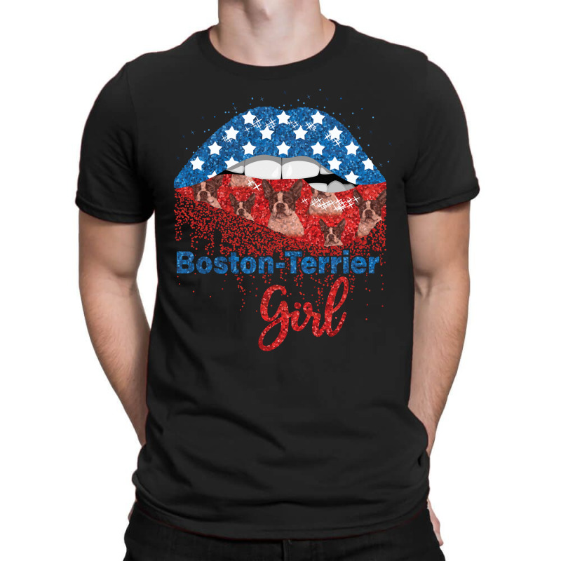 Boston Terrier Girl Pretty American Flag Sexy Biting Lip 4th Of July U T-shirt | Artistshot