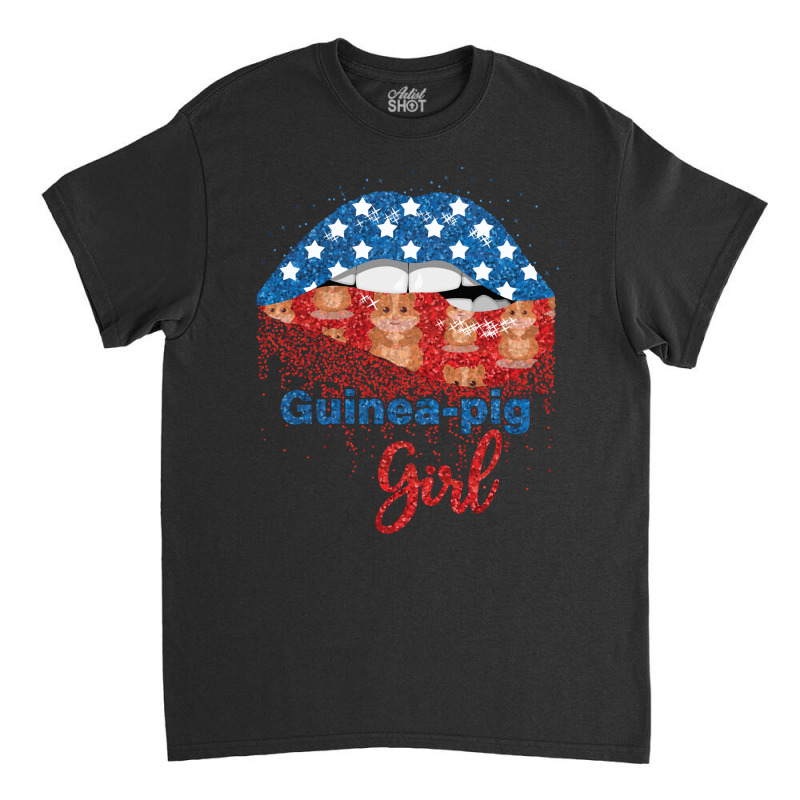 Guinea Pig Girl Pretty American Flag Sexy Biting Lip 4th Of July Usa A Classic T-shirt | Artistshot