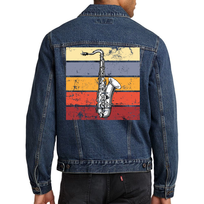 Saxophone Retro Men Denim Jacket by autlu2024 | Artistshot