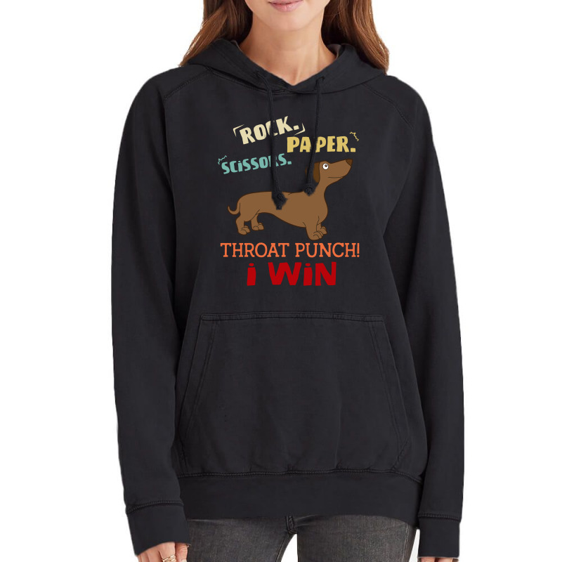 Rock Paper Scissors Throat Punch I Win Dog Retro Vintage Wiener Dog Vintage Hoodie | Artistshot