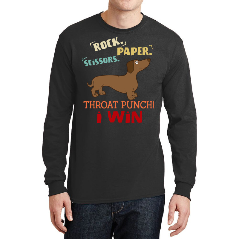 Rock Paper Scissors Throat Punch I Win Dog Retro Vintage Wiener Dog Long Sleeve Shirts | Artistshot