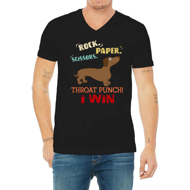 Rock Paper Scissors Throat Punch I Win Dog Retro Vintage Wiener Dog V-neck Tee | Artistshot