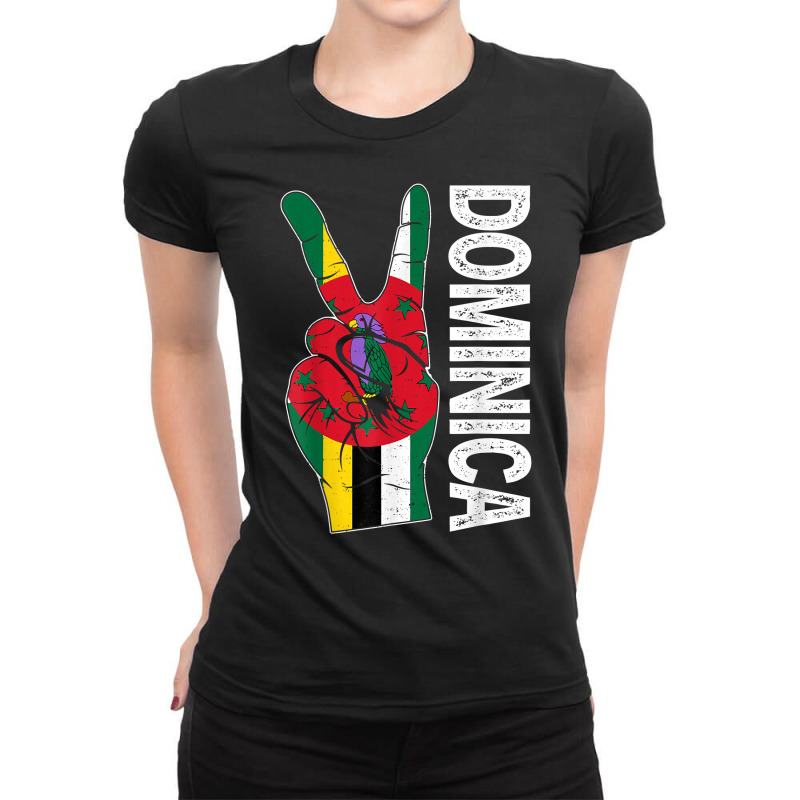 Retro Victory Two Fingers Dominica Flag Patriotic T Shirt Ladies Fitted T-Shirt by Smykowskicalob1991 | Artistshot