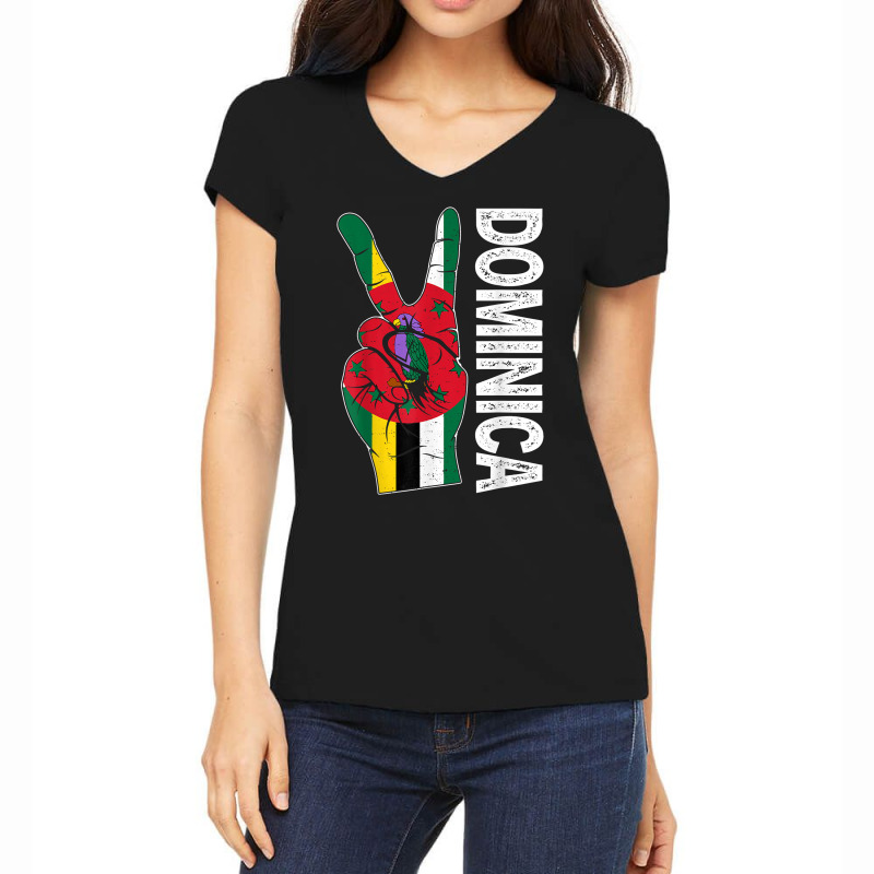 Retro Victory Two Fingers Dominica Flag Patriotic T Shirt Women's V-Neck T-Shirt by Smykowskicalob1991 | Artistshot