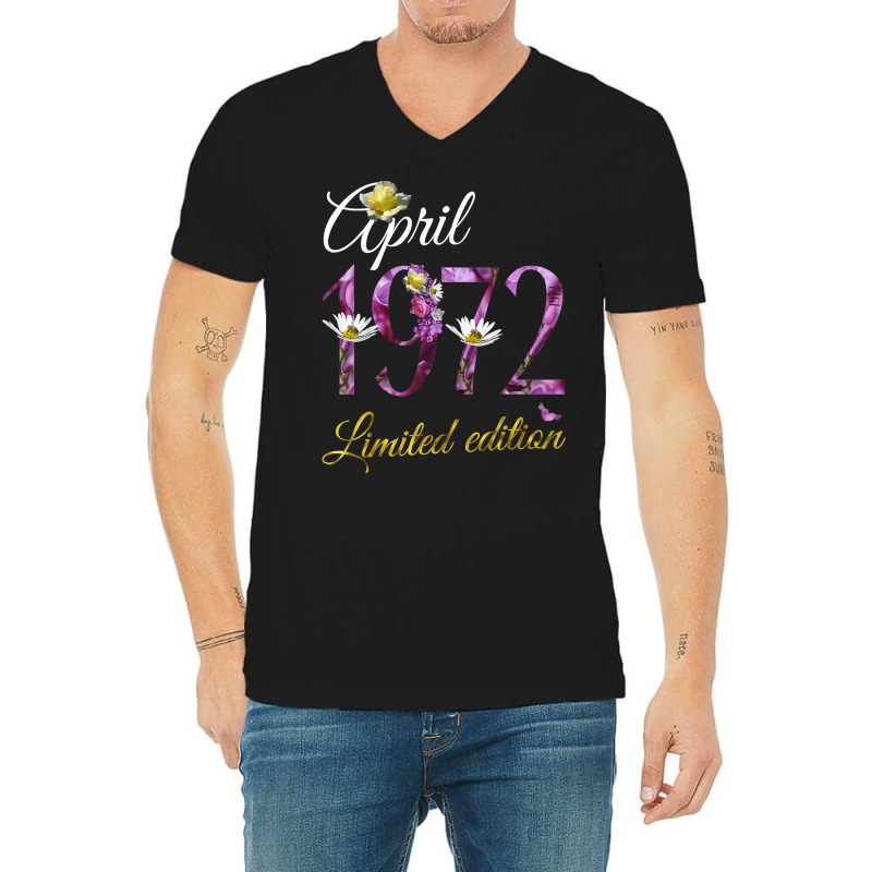 April 1972 Tee   50 Year Old Floral 1972 50th Birthday Gift T Shirt V-neck Tee | Artistshot