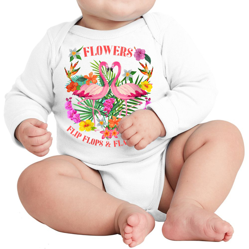 Womens Flowers Flip Flops Flamingos Beach Love Life Vacay Retro V Neck Long Sleeve Baby Bodysuit | Artistshot