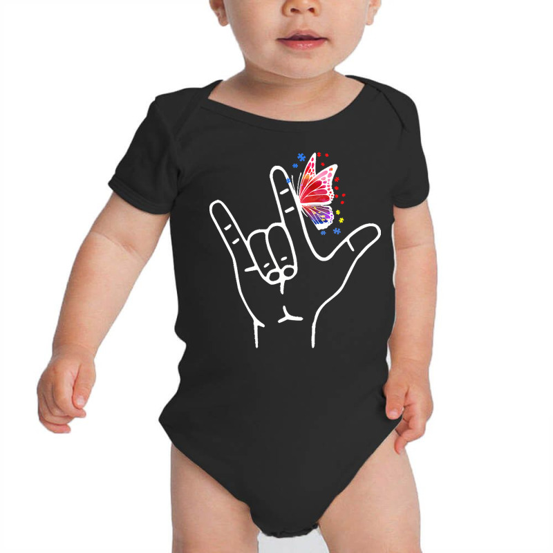 Asl Butterfly Autism T  Shirt I Love You Hand Sign Language Butterfly Baby Bodysuit by farrellantonina264 | Artistshot