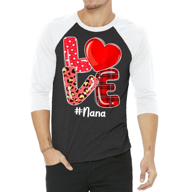 Heart Love Nana Buffalo Plaid Leopard Valentine Christmas T Shirt 3/4 Sleeve Shirt | Artistshot