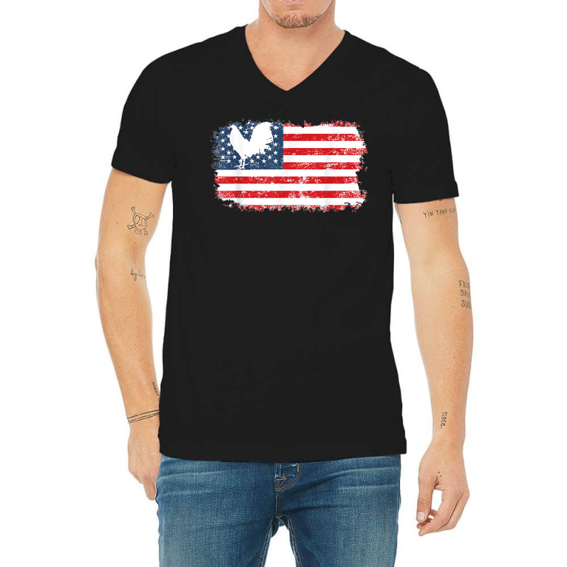 Vintage Us Flag Gamefowl Rooster Gallegos Fighter T Shirt V-Neck Tee by darelychilcoat1989 | Artistshot