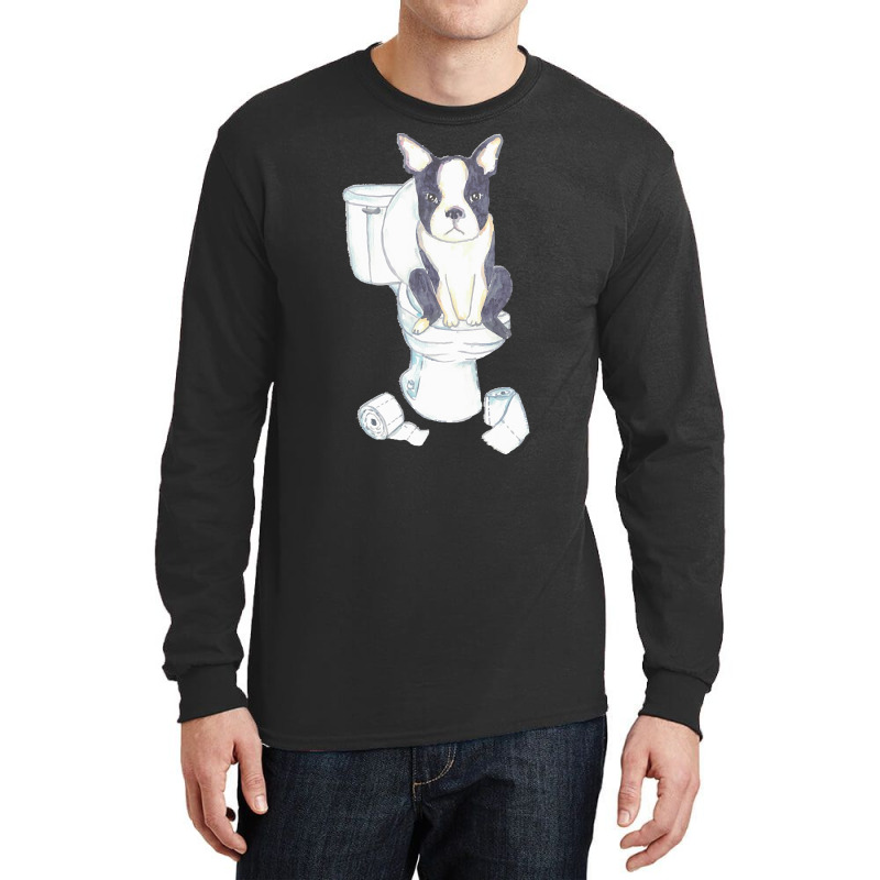 Boston Terrier Toilet Painting Wall T  Shirt Boston Terrier Toilet Pai Long Sleeve Shirts | Artistshot