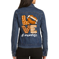 Football Love Football American Mom Life Player With Leopard Funny 123 Ladies Denim Jacket | Artistshot