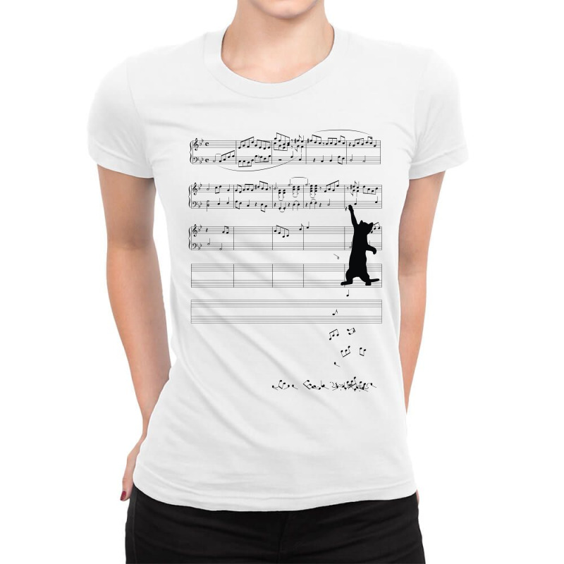 Cat Music Notes Ladies Fitted T-Shirt by rardesign | Artistshot