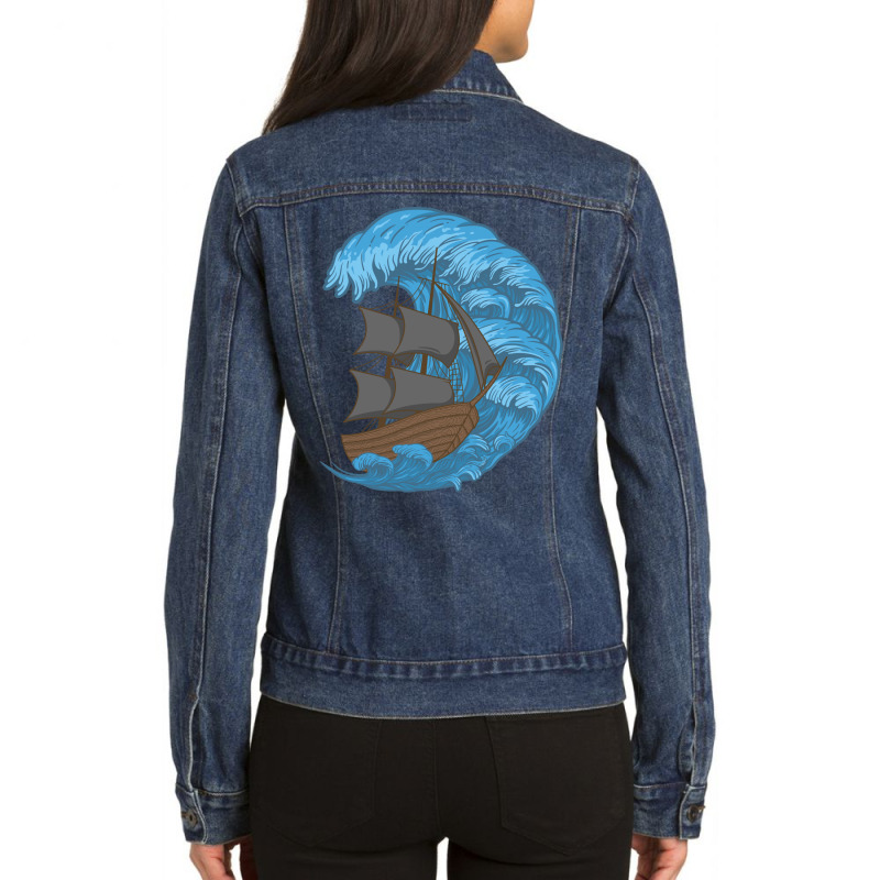 Ship Ladies Denim Jacket by rardesign | Artistshot