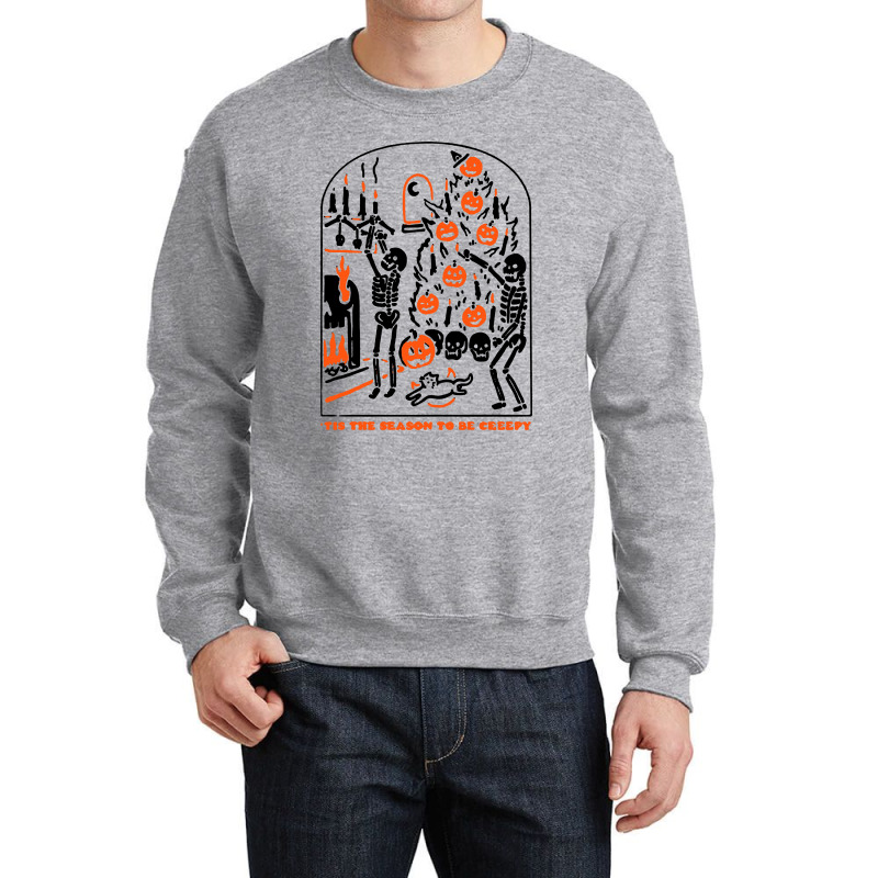 Skeleton And Pumpkin Tis The Season To Be Creepy Halloween Crewneck Sweatshirt | Artistshot