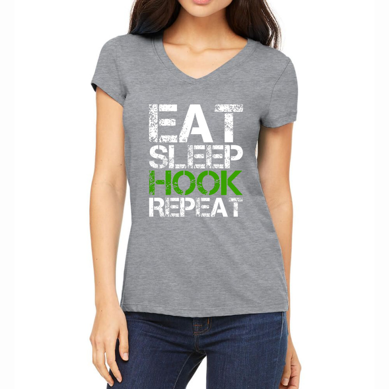 Eat Sleep Hook Repeat (thresh) Women's V-Neck T-Shirt by kurniawanm | Artistshot