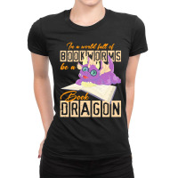 Book Dragon T  Shirt Funny Reading Bookworm Magical Animal Book Dragon Ladies Fitted T-shirt | Artistshot