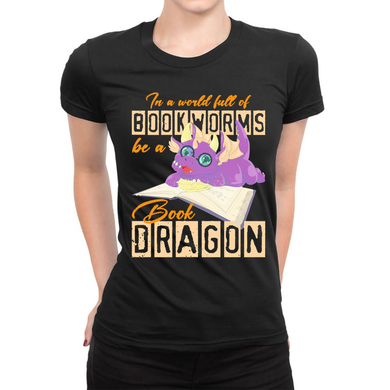 Book Dragon T  Shirt Funny Reading Bookworm Magical Animal Book Dragon Ladies Fitted T-Shirt by darrengorczany780 | Artistshot