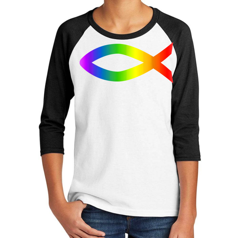 Ichthys Rainbow Christian Fish Symbol Homosexuality T Shirt Youth 3/4 Sleeve | Artistshot