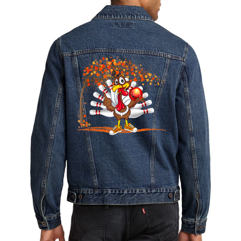 Turkey Playing Bowling Thanksgiving Turkey Tail Bowling T Shirt Men Denim Jacket | Artistshot