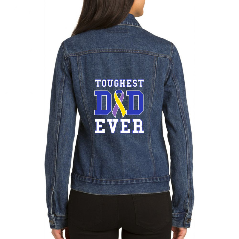 Toughest Dad Ever Bladder Cancer Awareness Ribbon Ladies Denim Jacket by akinowiaya | Artistshot